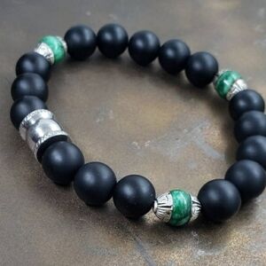Jade & Black Onyx Bracelet: Sterling Silver Accent Beads